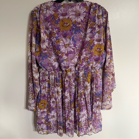 Nasty Gal Womens Size 10 Sunflower Lilac Floral Print Pleated Plunge Mini Dress - Picture 10 of 10